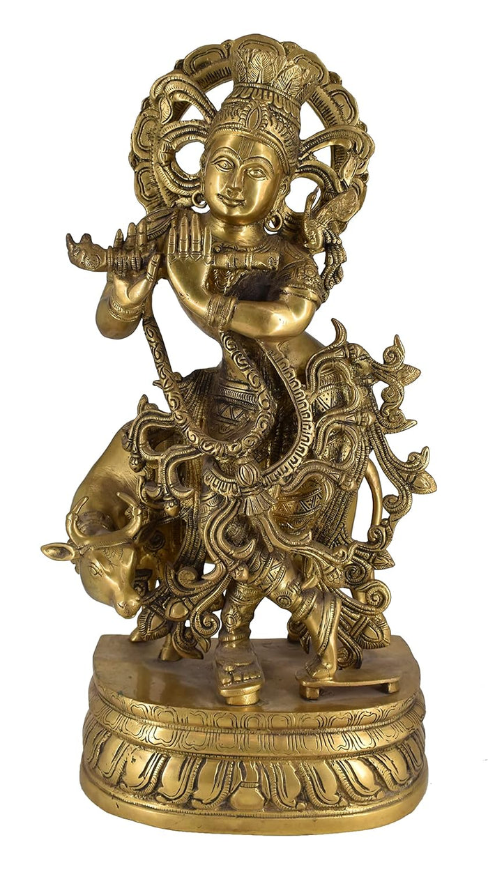 White Whale Brass Hindu God Lord Krishna Bhagwan Lord Krishna Idol Statue Murti