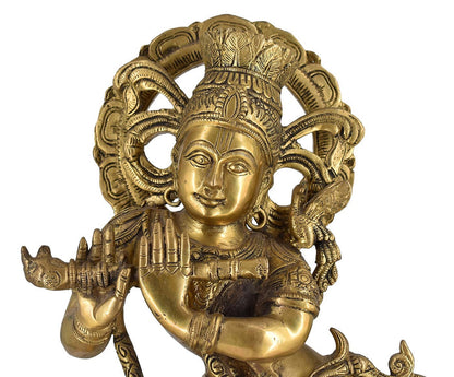 White Whale Brass Hindu God Lord Krishna Bhagwan Lord Krishna Idol Statue Murti