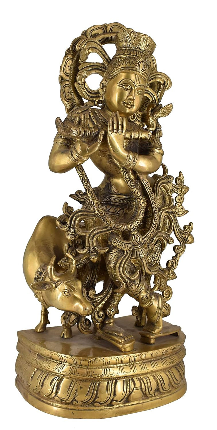 White Whale Brass Hindu God Lord Krishna Bhagwan Lord Krishna Idol Statue Murti