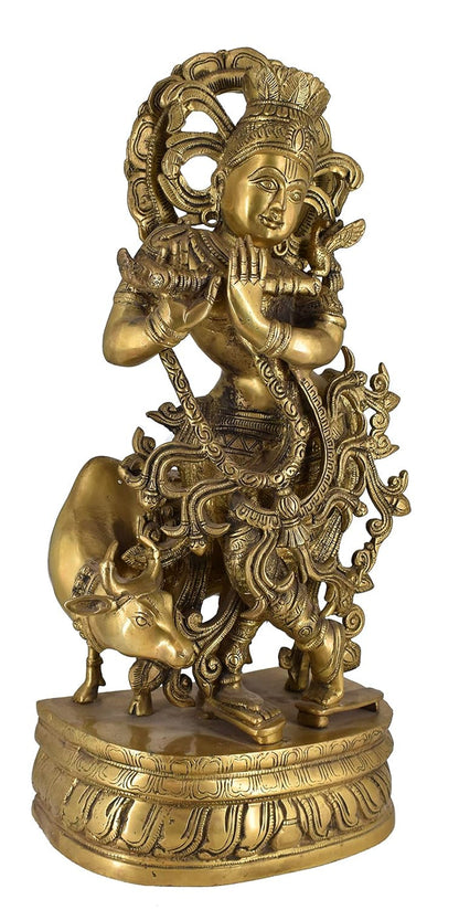 White Whale Brass Hindu God Lord Krishna Bhagwan Lord Krishna Idol Statue Murti