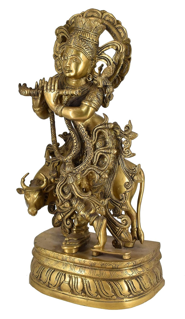 White Whale Brass Hindu God Lord Krishna Bhagwan Lord Krishna Idol Statue Murti