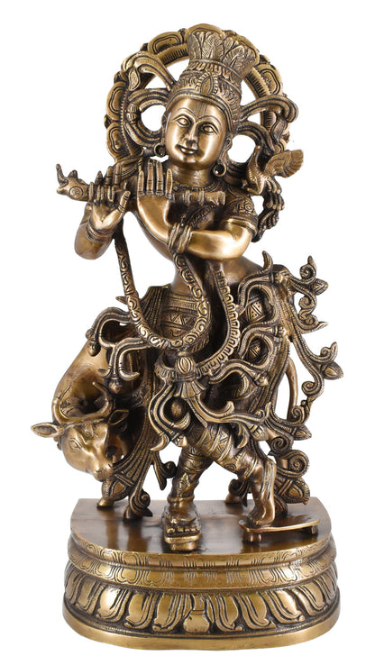 White Whale Brass Hindu God Lord Krishna Bhagwan Lord Krishna Idol Statue Murti