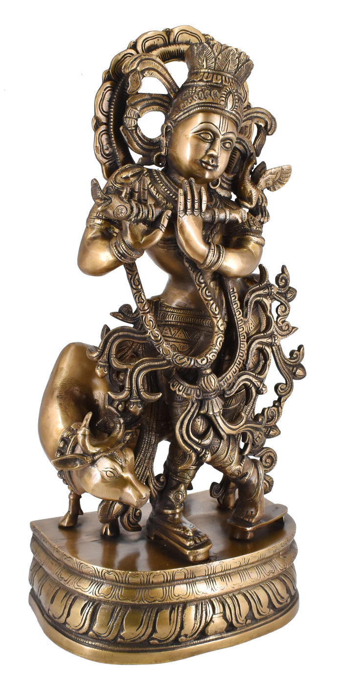 White Whale Brass Hindu God Lord Krishna Bhagwan Lord Krishna Idol Statue Murti