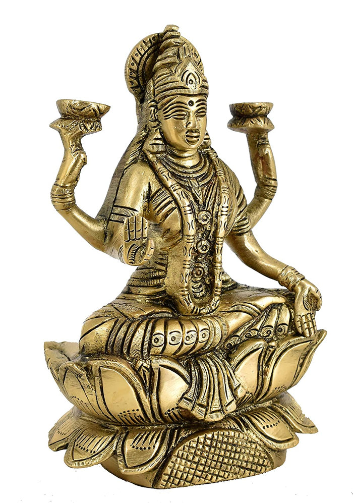 White Whale Brass Lakshmi Idol Hindu Lakshmi Goddess Statue Home Office Showpiece Décor