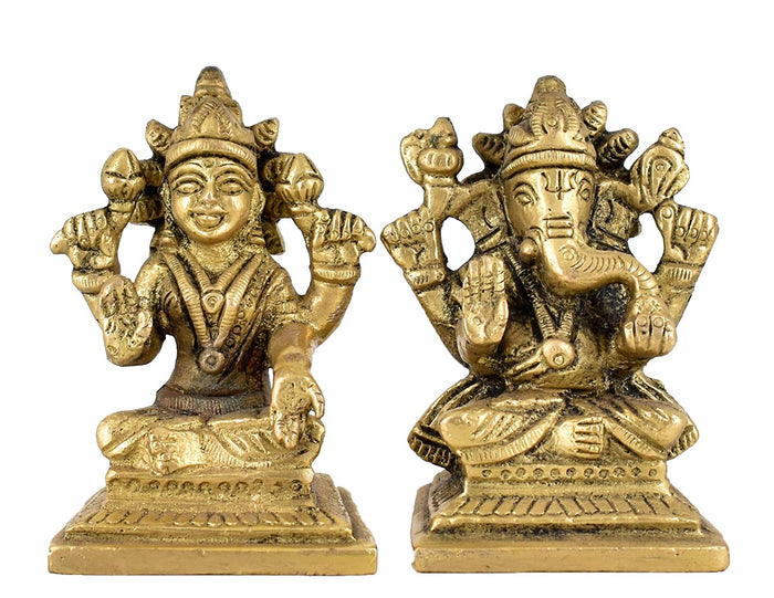 White Whale Brass Laxmi Ganesh Set Idol Showpiece - Brass Gold Finish Lakshmi Ganesha Idols Statue for Diwali Gifts Puja Home Decor Figurine