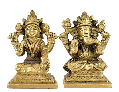 White Whale Brass Laxmi Ganesh Set Idol Showpiece - Brass Gold Finish Lakshmi Ganesha Idols Statue for Diwali Gifts Puja Home Decor Figurine