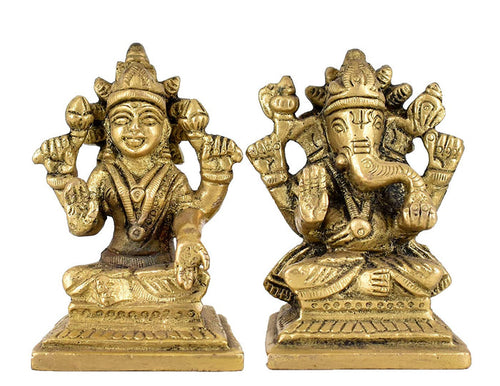 White Whale Brass Laxmi Ganesh Set Idol Showpiece - Brass Gold Finish Lakshmi Ganesha Idols Statue for Diwali Gifts Puja Home Decor Figurine