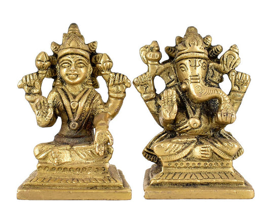 White Whale Brass Laxmi Ganesh Set Idol Showpiece - Brass Gold Finish Lakshmi Ganesha Idols Statue for Diwali Gifts Puja Home Decor Figurine