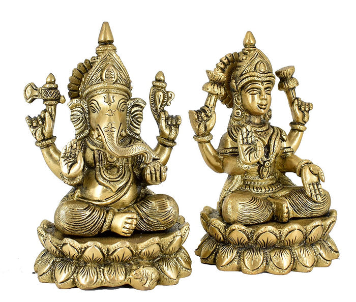 White Whale Brass Laxmi Ganesh Set Idol Showpiece - Brass Gold Finish Lakshmi Ganesha Idols Statue for Diwali Gifts Puja Home Decor Figurine