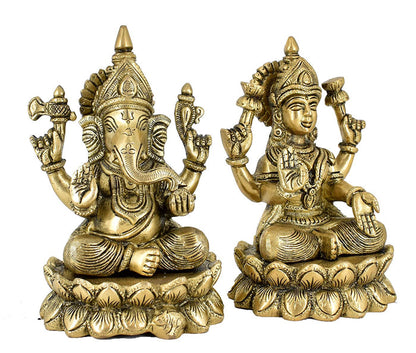 White Whale Brass Laxmi Ganesh Set Idol Showpiece - Brass Gold Finish Lakshmi Ganesha Idols Statue for Diwali Gifts Puja Home Decor Figurine