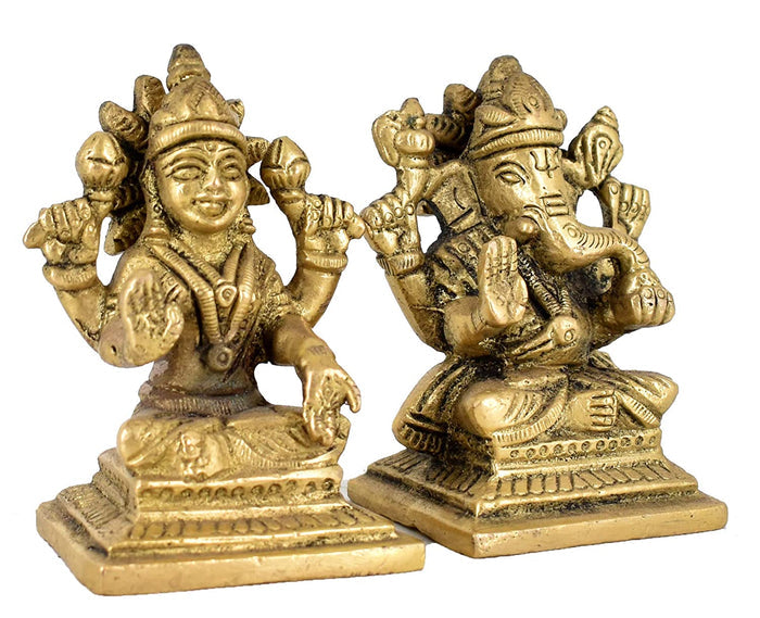White Whale Brass Laxmi Ganesh Set Idol Showpiece - Brass Gold Finish Lakshmi Ganesha Idols Statue for Diwali Gifts Puja Home Decor Figurine