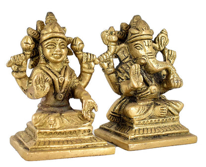 White Whale Brass Laxmi Ganesh Set Idol Showpiece - Brass Gold Finish Lakshmi Ganesha Idols Statue for Diwali Gifts Puja Home Decor Figurine