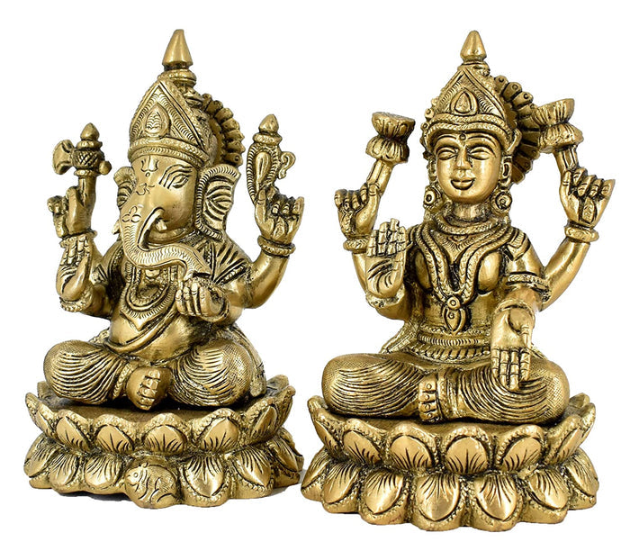 White Whale Brass Laxmi Ganesh Set Idol Showpiece - Brass Gold Finish Lakshmi Ganesha Idols Statue for Diwali Gifts Puja Home Decor Figurine
