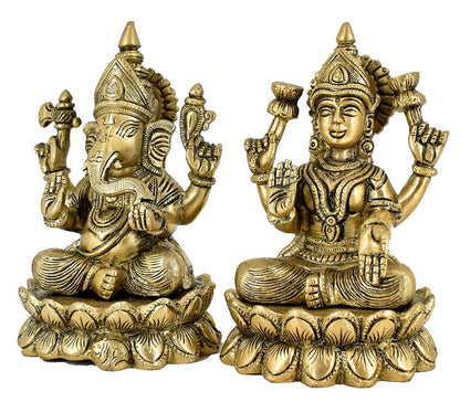 White Whale Brass Laxmi Ganesh Set Idol Showpiece - Brass Gold Finish Lakshmi Ganesha Idols Statue for Diwali Gifts Puja Home Decor Figurine