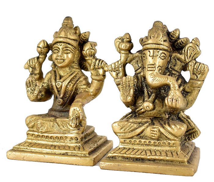 White Whale Brass Laxmi Ganesh Set Idol Showpiece - Brass Gold Finish Lakshmi Ganesha Idols Statue for Diwali Gifts Puja Home Decor Figurine