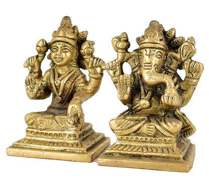 White Whale Brass Laxmi Ganesh Set Idol Showpiece - Brass Gold Finish Lakshmi Ganesha Idols Statue for Diwali Gifts Puja Home Decor Figurine