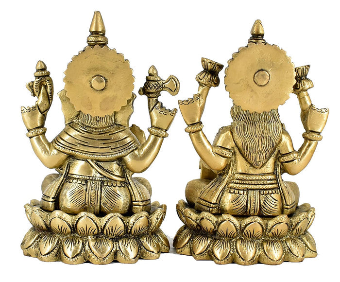 White Whale Brass Laxmi Ganesh Set Idol Showpiece - Brass Gold Finish Lakshmi Ganesha Idols Statue for Diwali Gifts Puja Home Decor Figurine