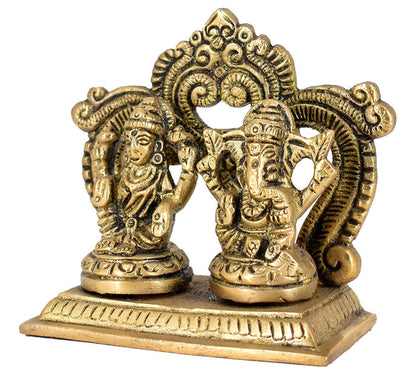 White Whale Brass Laxmi Ganesh Set Idol Showpiece - Brass Gold Finish Lakshmi Ganesha Idols Statue for Diwali Gifts Puja Home Decor Figurine