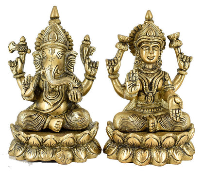 White Whale Brass Laxmi Ganesh Set Idol Showpiece - Brass Gold Finish Lakshmi Ganesha Idols Statue for Diwali Gifts Puja Home Decor Figurine