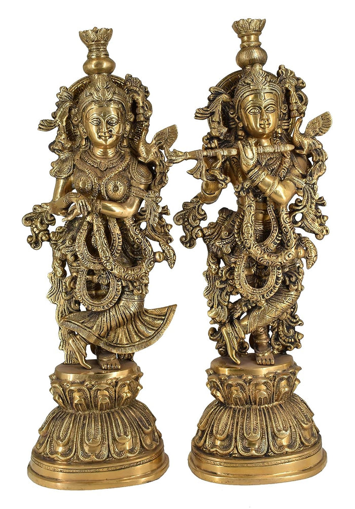 White Whale Brass Lord Radha Krishna Couple Bhagwan Large Statue Sculpture Turquoise Murti for Home Decor Pooja Temple - 21 Inch