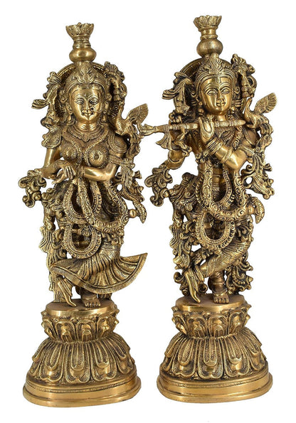 White Whale Brass Lord Radha Krishna Couple Bhagwan Large Statue Sculpture Turquoise Murti for Home Decor Pooja Temple - 21 Inch