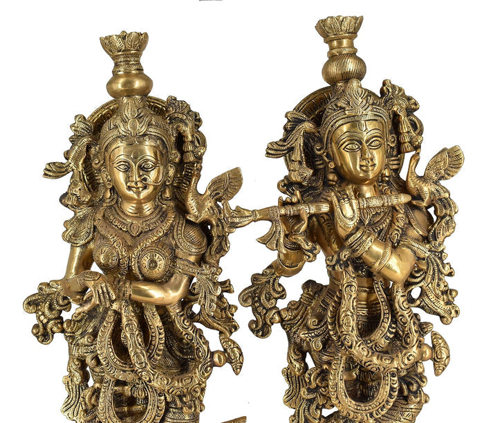 White Whale Brass Lord Radha Krishna Couple Bhagwan Large Statue Sculpture Turquoise Murti for Home Decor Pooja Temple - 21 Inch
