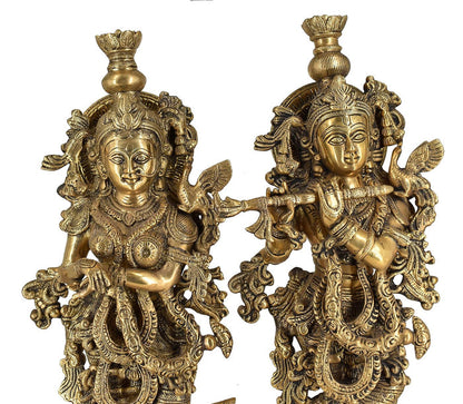 White Whale Brass Lord Radha Krishna Couple Bhagwan Large Statue Sculpture Turquoise Murti for Home Decor Pooja Temple - 21 Inch