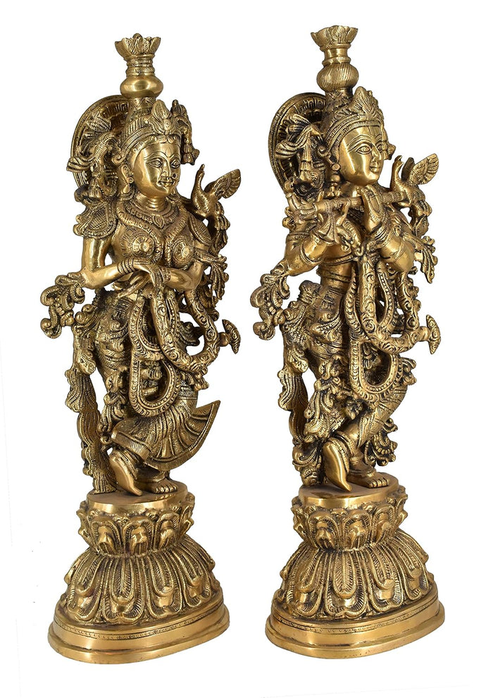 White Whale Brass Lord Radha Krishna Couple Bhagwan Large Statue Sculpture Turquoise Murti for Home Decor Pooja Temple - 21 Inch
