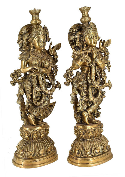 White Whale Brass Lord Radha Krishna Couple Bhagwan Large Statue Sculpture Turquoise Murti for Home Decor Pooja Temple - 21 Inch
