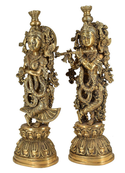 White Whale Brass Lord Radha Krishna Couple Bhagwan Large Statue Sculpture Turquoise Murti for Home Decor Pooja Temple - 21 Inch