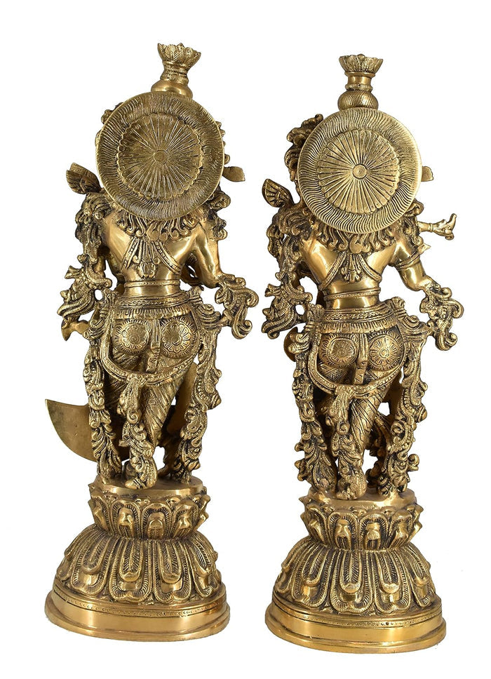 White Whale Brass Lord Radha Krishna Couple Bhagwan Large Statue Sculpture Turquoise Murti for Home Decor Pooja Temple - 21 Inch