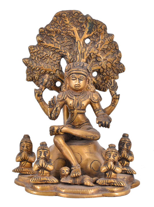 White Whale Brass Lord Shiva Shankar Sitting Tree Idol Bhole Nath Dakshinamurti Shiva Brass Statue Home Decor