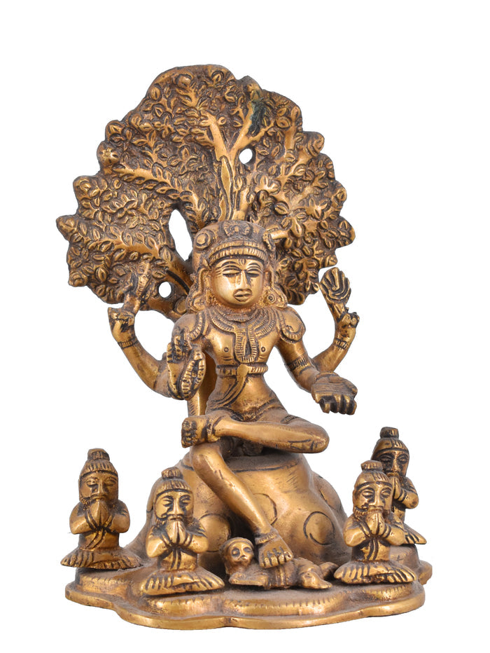 White Whale Brass Lord Shiva Shankar Sitting Tree Idol Bhole Nath Dakshinamurti Shiva Brass Statue Home Decor