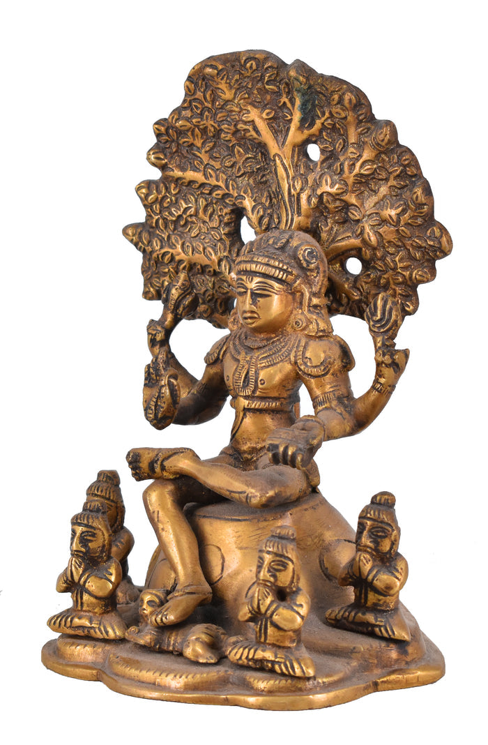 White Whale Brass Lord Shiva Shankar Sitting Tree Idol Bhole Nath Dakshinamurti Shiva Brass Statue Home Decor