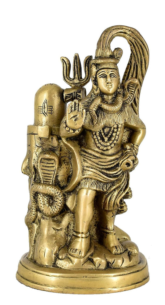White Whale Brass Lord Shiva with Shiv ling Statue Idol Home Decor Figurine
