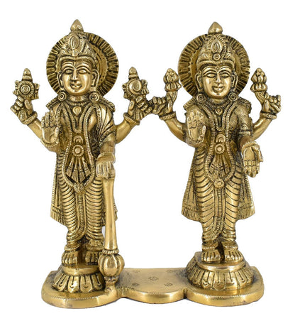 White Whale Brass Lord Vishnu and Lakshmi Statue Idol Murti for Home Decor