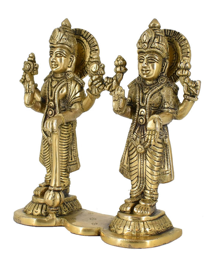 White Whale Brass Lord Vishnu and Lakshmi Statue Idol Murti for Home Decor