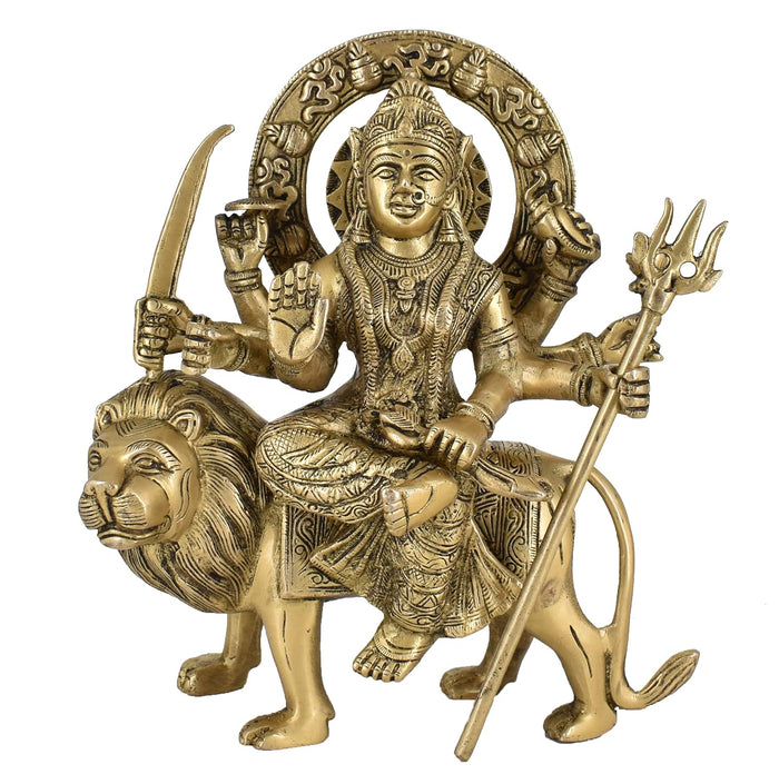 White Whale Brass Maa Durga/Ma Sherwali Idol Sitting On Lion Murti Religious Strength God Sculpture Idol