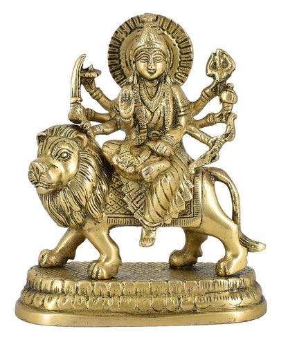 White Whale Brass Maa Durga/Ma Sherwali Idol Sitting On Lion Murti Religious Strength God Sculpture Idol