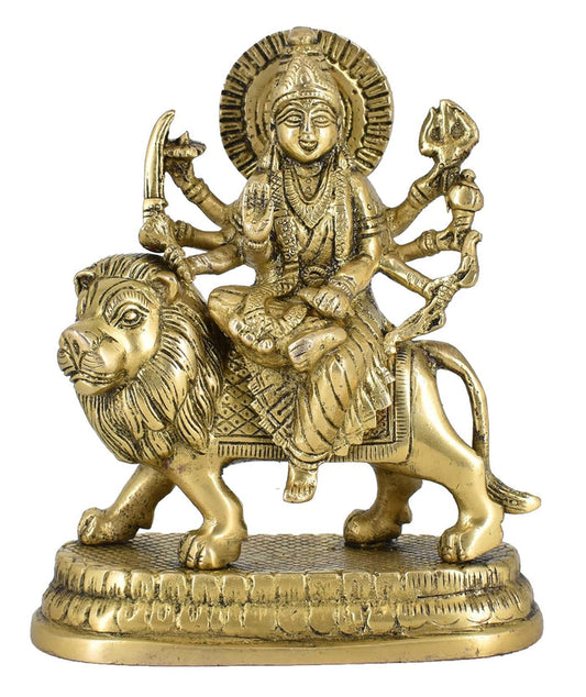 White Whale Brass Maa Durga/Ma Sherwali Idol Sitting On Lion Murti Religious Strength God Sculpture Idol