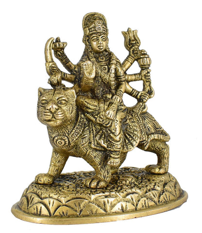 White Whale Brass Maa Durga/Ma Sherwali Idol Sitting On Lion Murti Religious Strength God Sculpture Idol