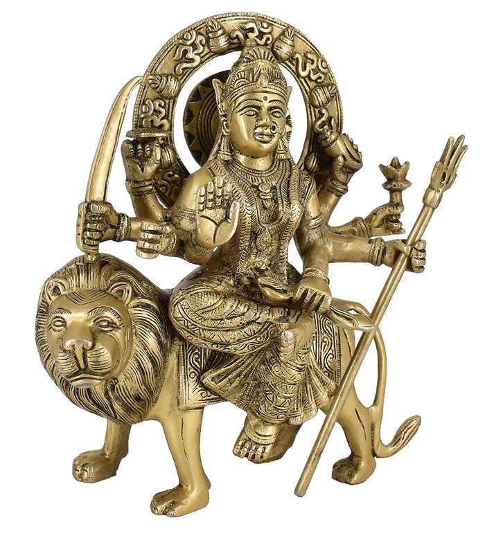 White Whale Brass Maa Durga/Ma Sherwali Idol Sitting On Lion Murti Religious Strength God Sculpture Idol