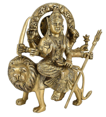 White Whale Brass Maa Durga/Ma Sherwali Idol Sitting On Lion Murti Religious Strength God Sculpture Idol