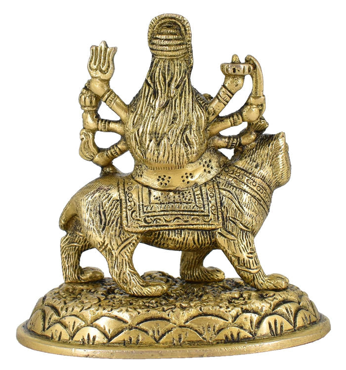 White Whale Brass Maa Durga/Ma Sherwali Idol Sitting On Lion Murti Religious Strength God Sculpture Idol