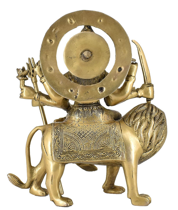 White Whale Brass Maa Durga/Ma Sherwali Idol Sitting On Lion Murti Religious Strength God Sculpture Idol