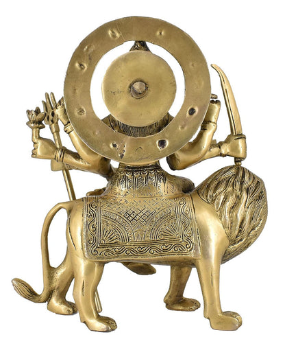 White Whale Brass Maa Durga/Ma Sherwali Idol Sitting On Lion Murti Religious Strength God Sculpture Idol