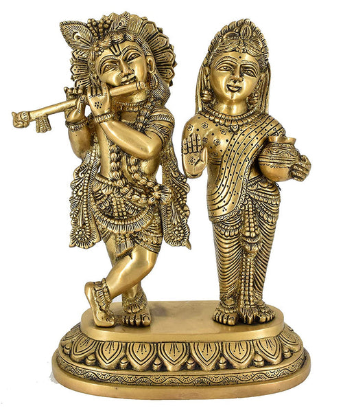 White Whale Brass Radha Krishna Idol Statue Home Decor Figurine