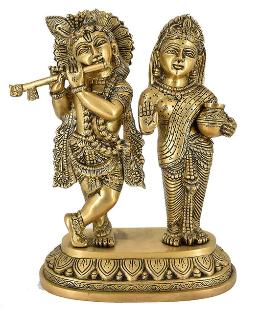 White Whale Brass Radha Krishna Idol Statue Home Decor Figurine