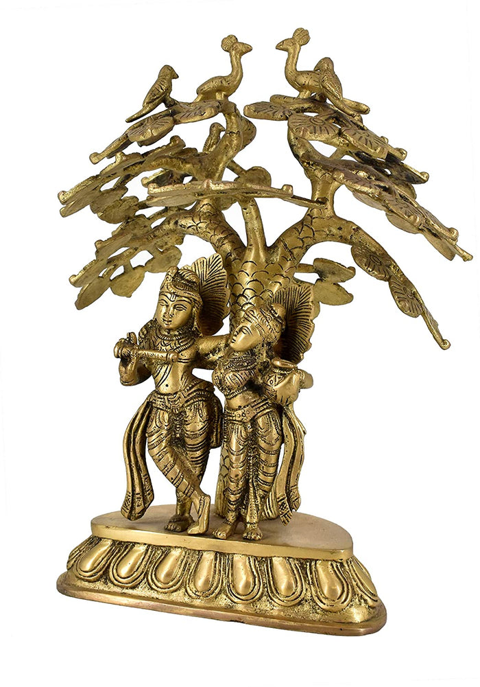 White Whale Brass Radha Krishna Standing Under Tree Idol Statue Home Decor Figurine