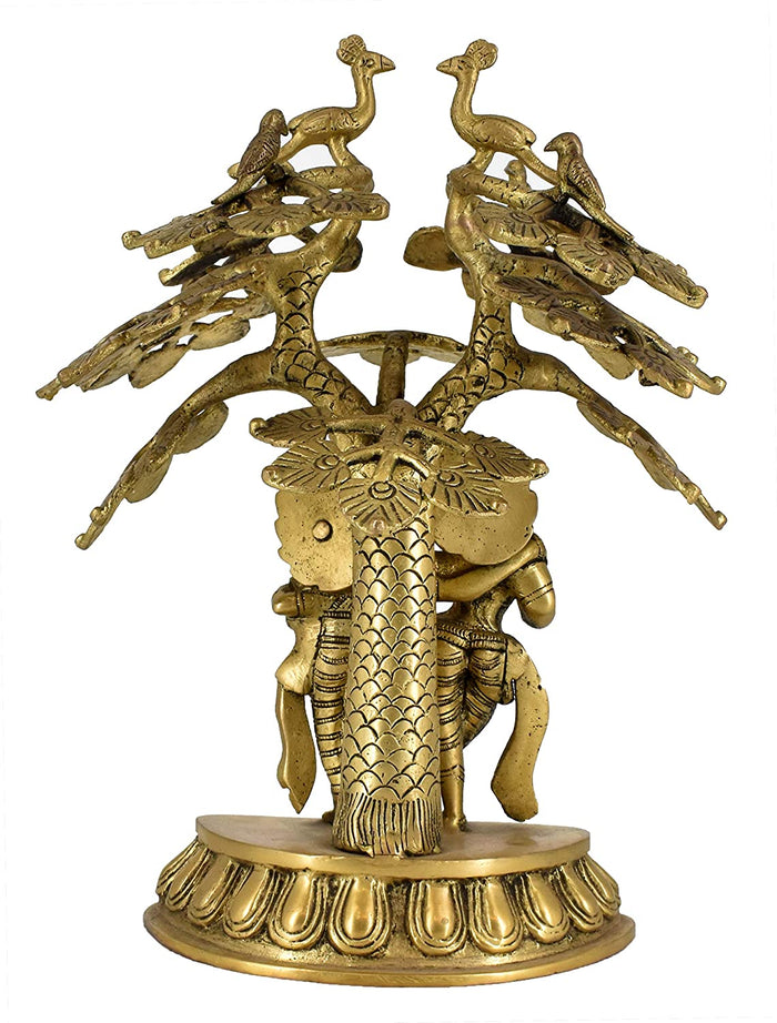 White Whale Brass Radha Krishna Standing Under Tree Idol Statue Home Decor Figurine